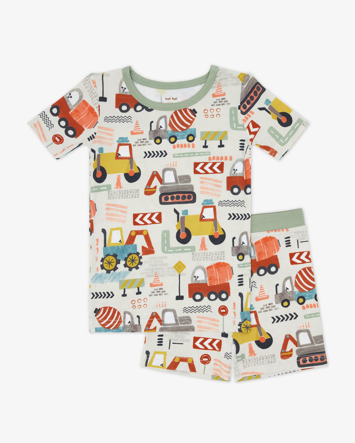 Flat lay of the Mini Builders Two-Piece Short Sleeve & Shorts Pajama Set