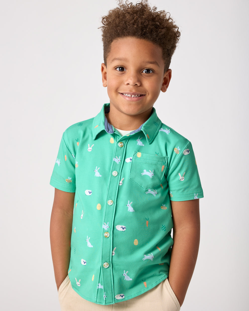 Boy wearing the Bunny Burrow Button Down Polo