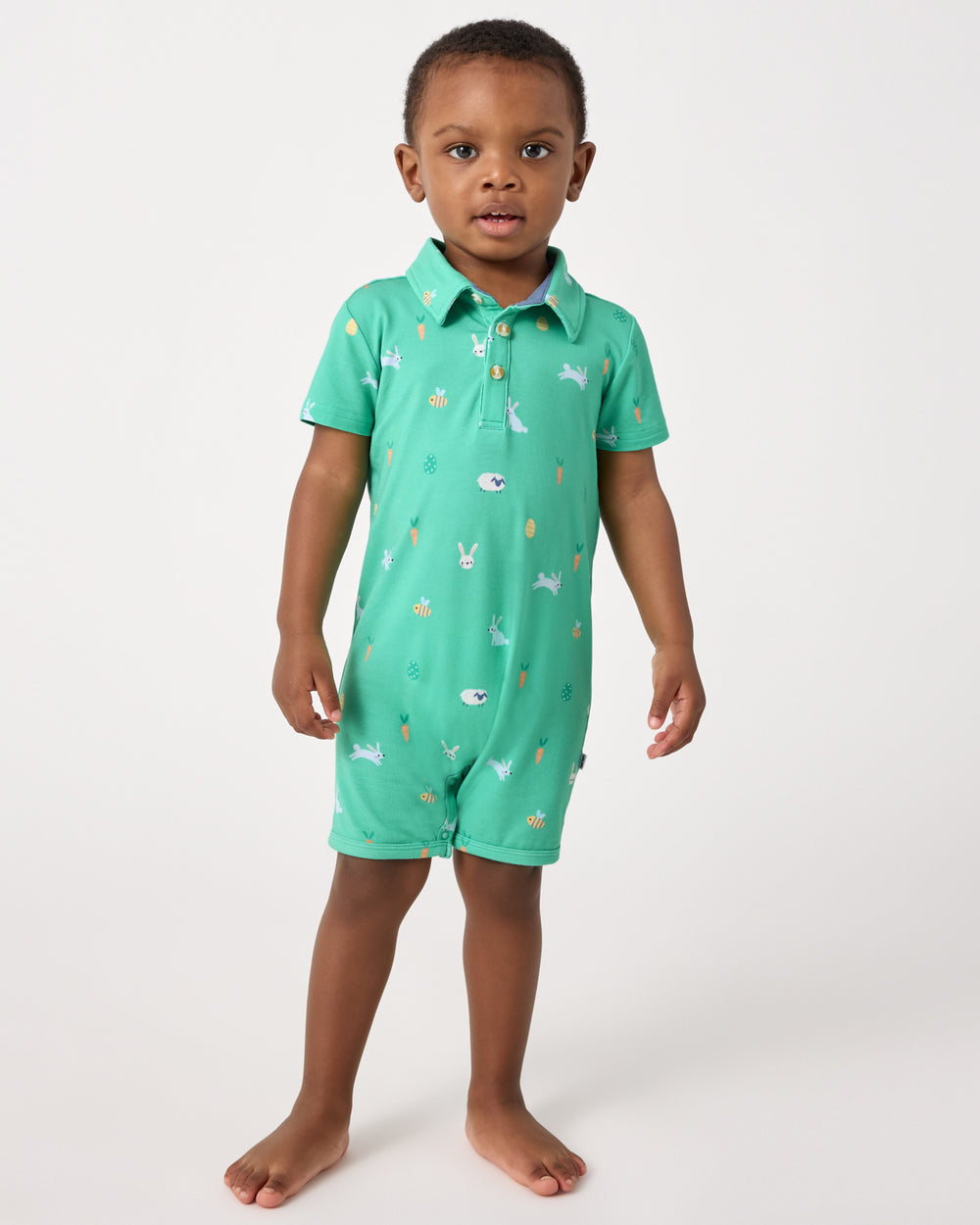 Alternate child wearing the Bunny Burrow Polo Shorty Romper
