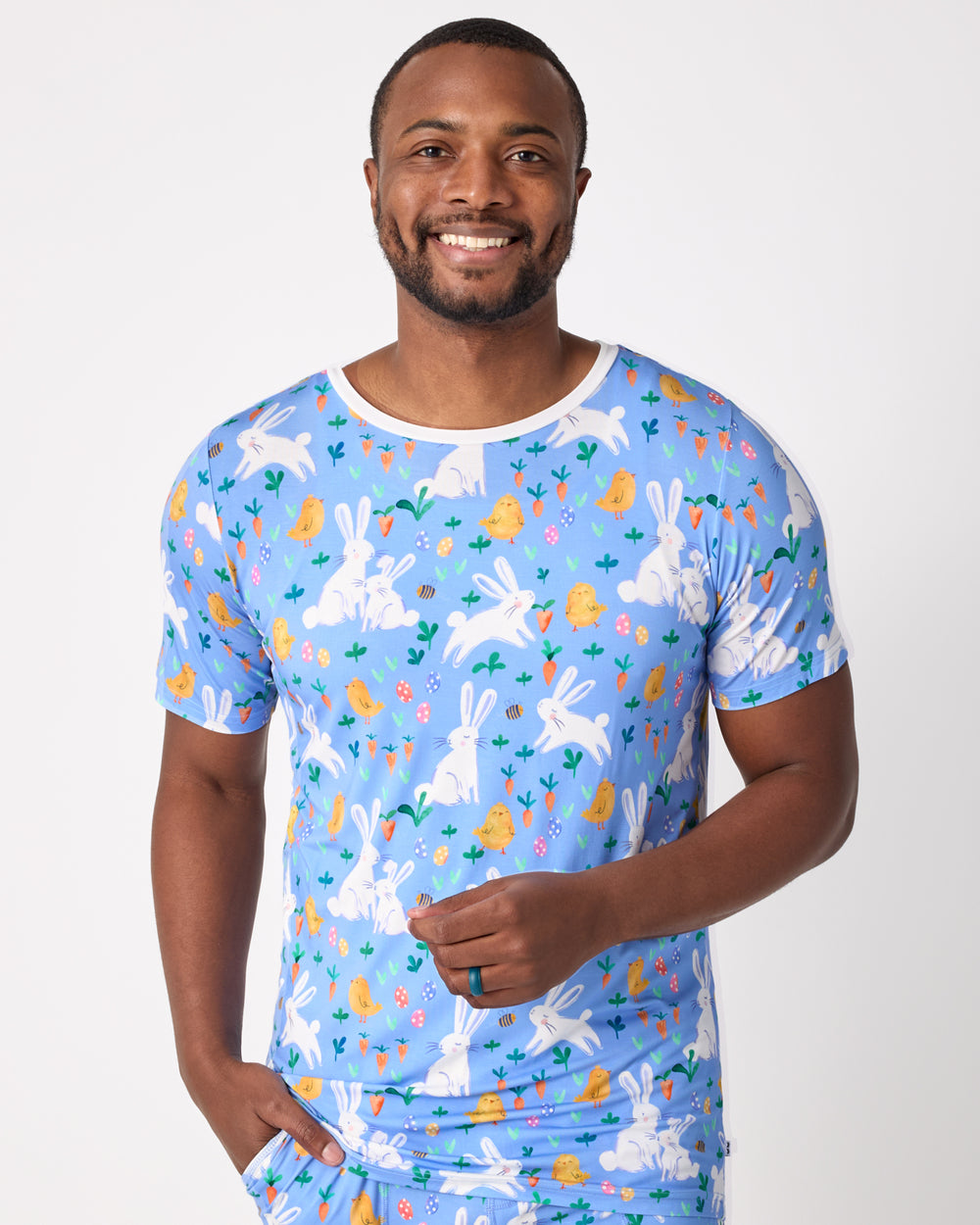 Man wearing the Bunny Patch Men's Short Sleeve Pajama Top