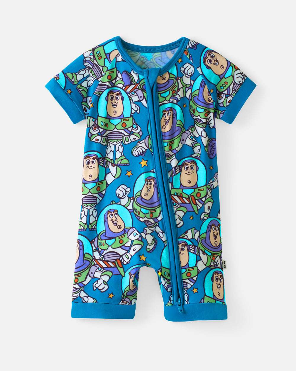 Flat lay of the Disney & Pixar Buzz's Cosmic Crew Shorty Zippy