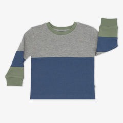 Flat lay image of the Vintage Navy Colorblock Relaxed Panel Tee