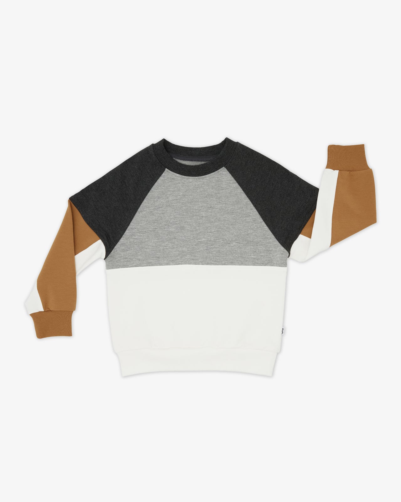 Flat lay of the Heather Gray Panel Crewneck