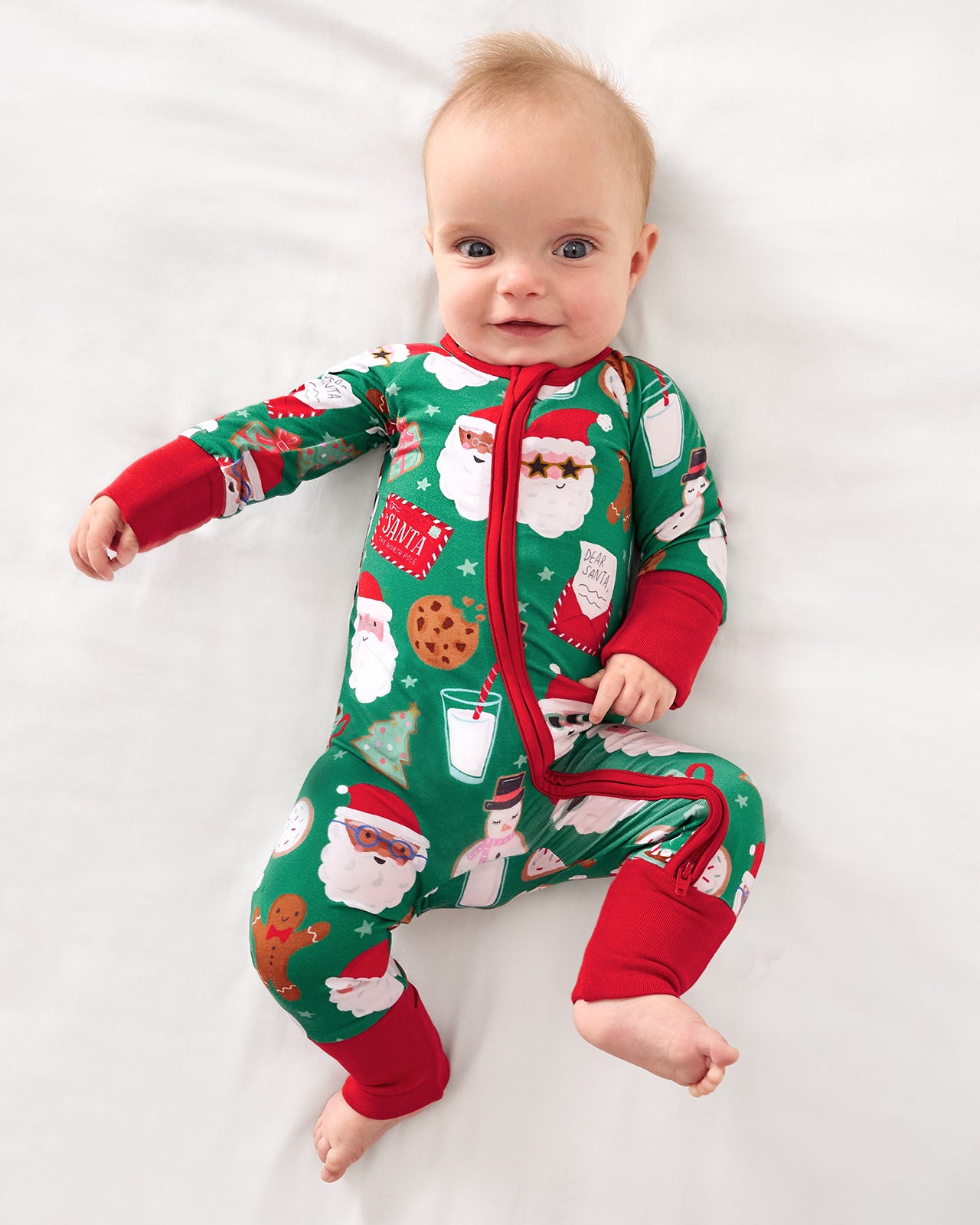 Aerial view of baby wearing the Cookies for Santa Zippy