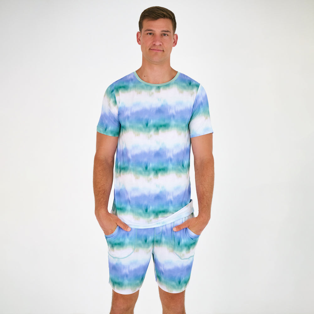 Alternate of standing man wearing the Blue Cosmic Mist Men's Pajama Shorts
