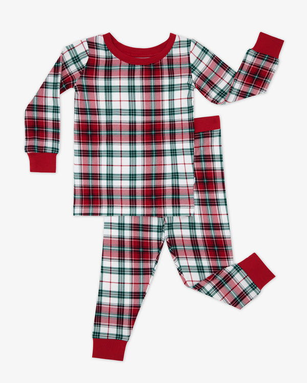 Flat lay of the Holly Plaid Two-Piece Pajama Set