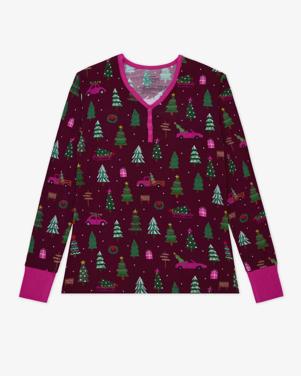 Flat lay of the Cranberry Tree Traffic Women's Long Sleeve Pajama Top