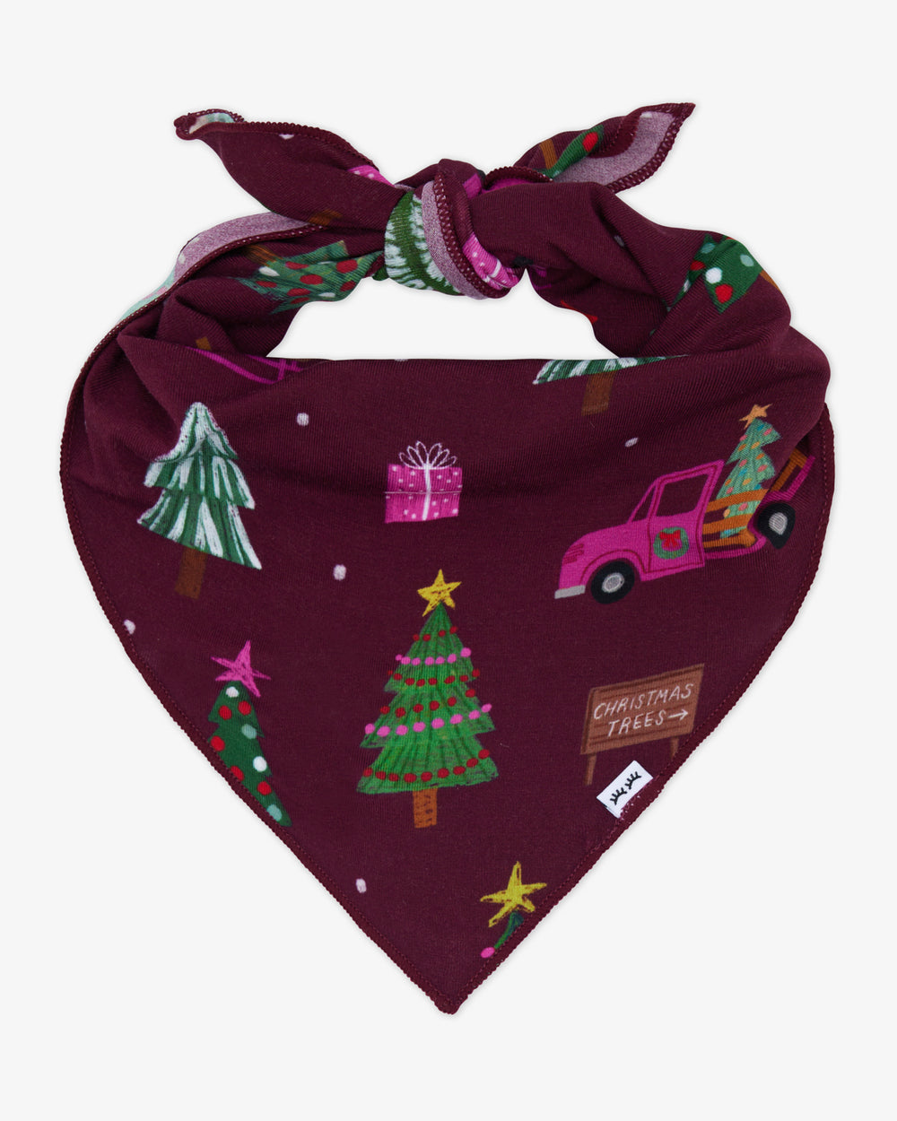 Flat lay of the Cranberry Tree Traffic Pet Bandana