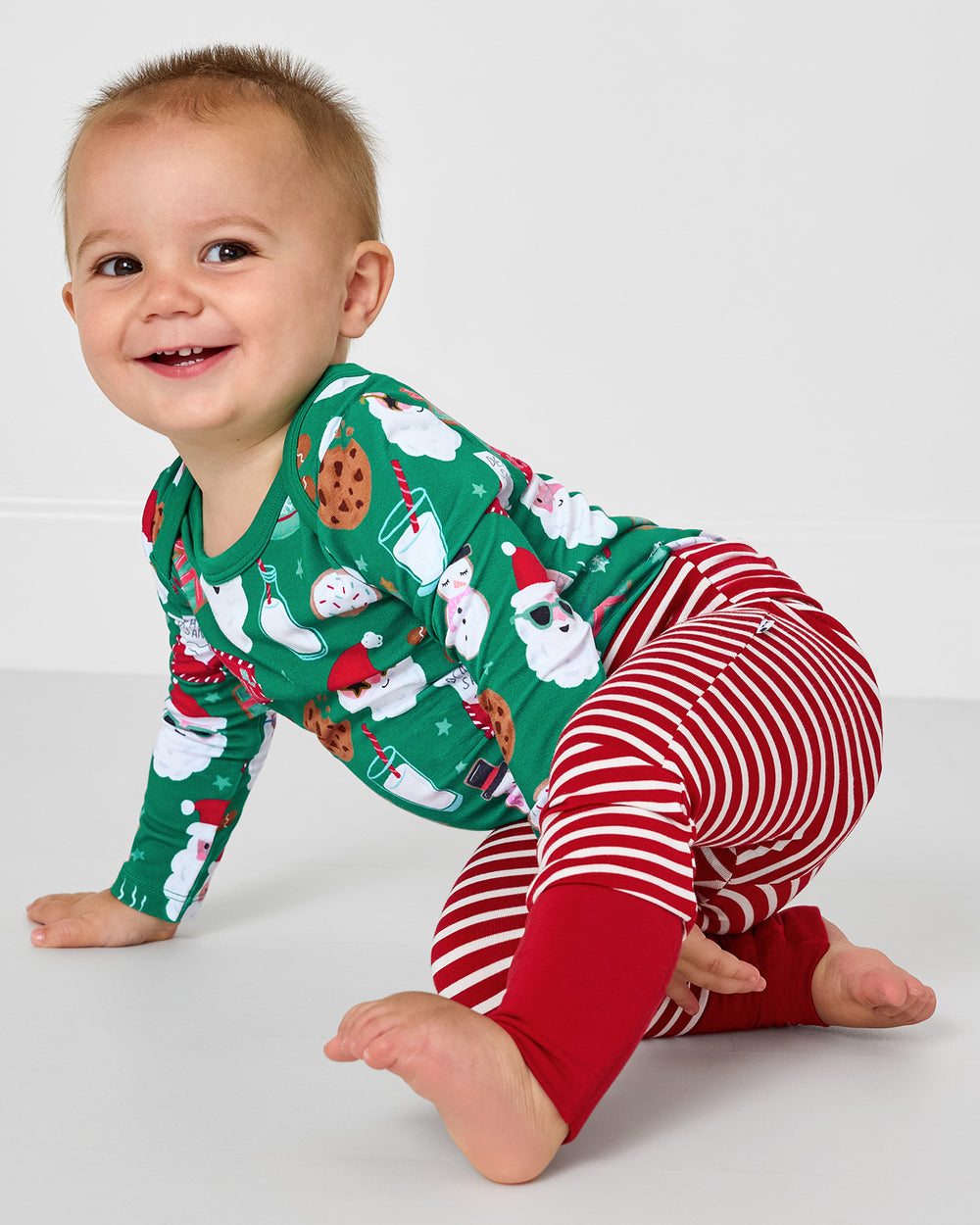 Baby wearing the Candy Cane Stripe Fold-Over Legging
