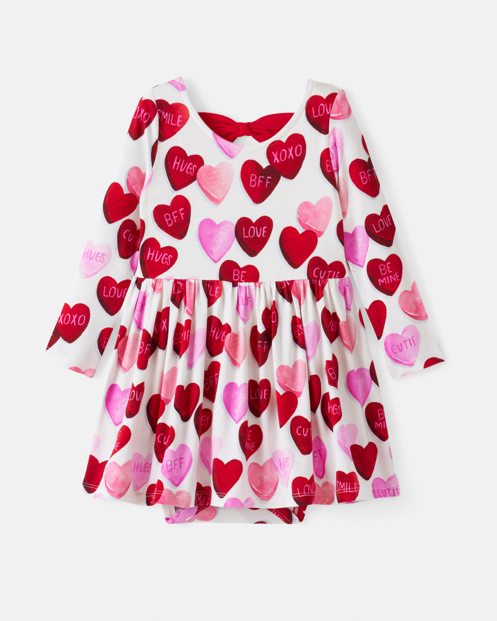 Flat lay of the front of the Candy Cuties Bow Back Dress with Bodysuit