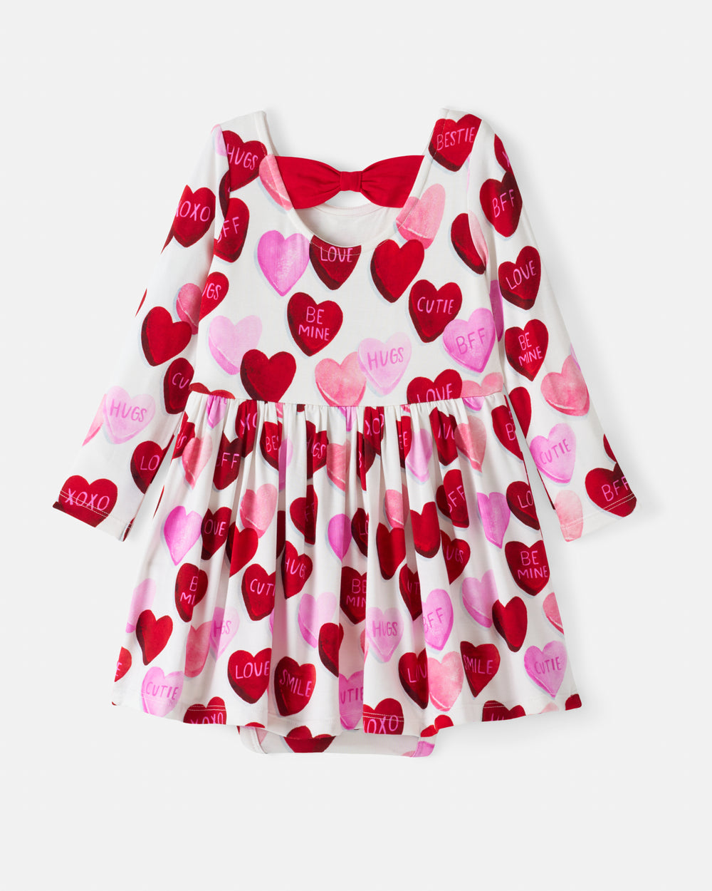 Flat lay of the back of the Candy Cuties Bow Back Dress with Bodysuit