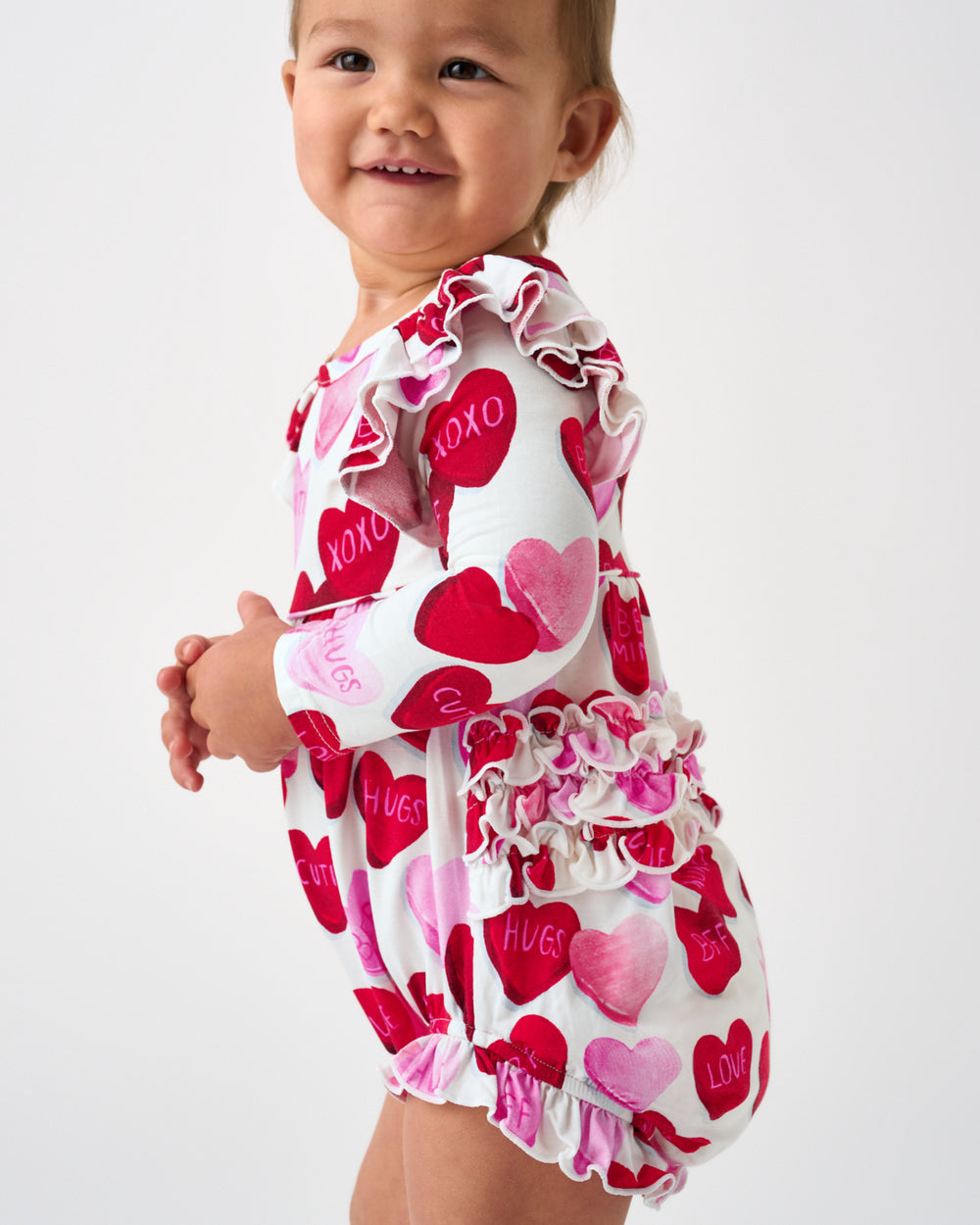 Close up of the ruffle details on the Candy Cuties Bubble Romper