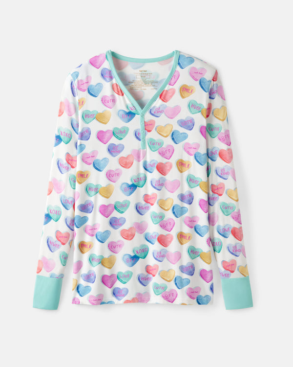 Flat lay of the Candy Cuties Women's Long Sleeve Pajama Top