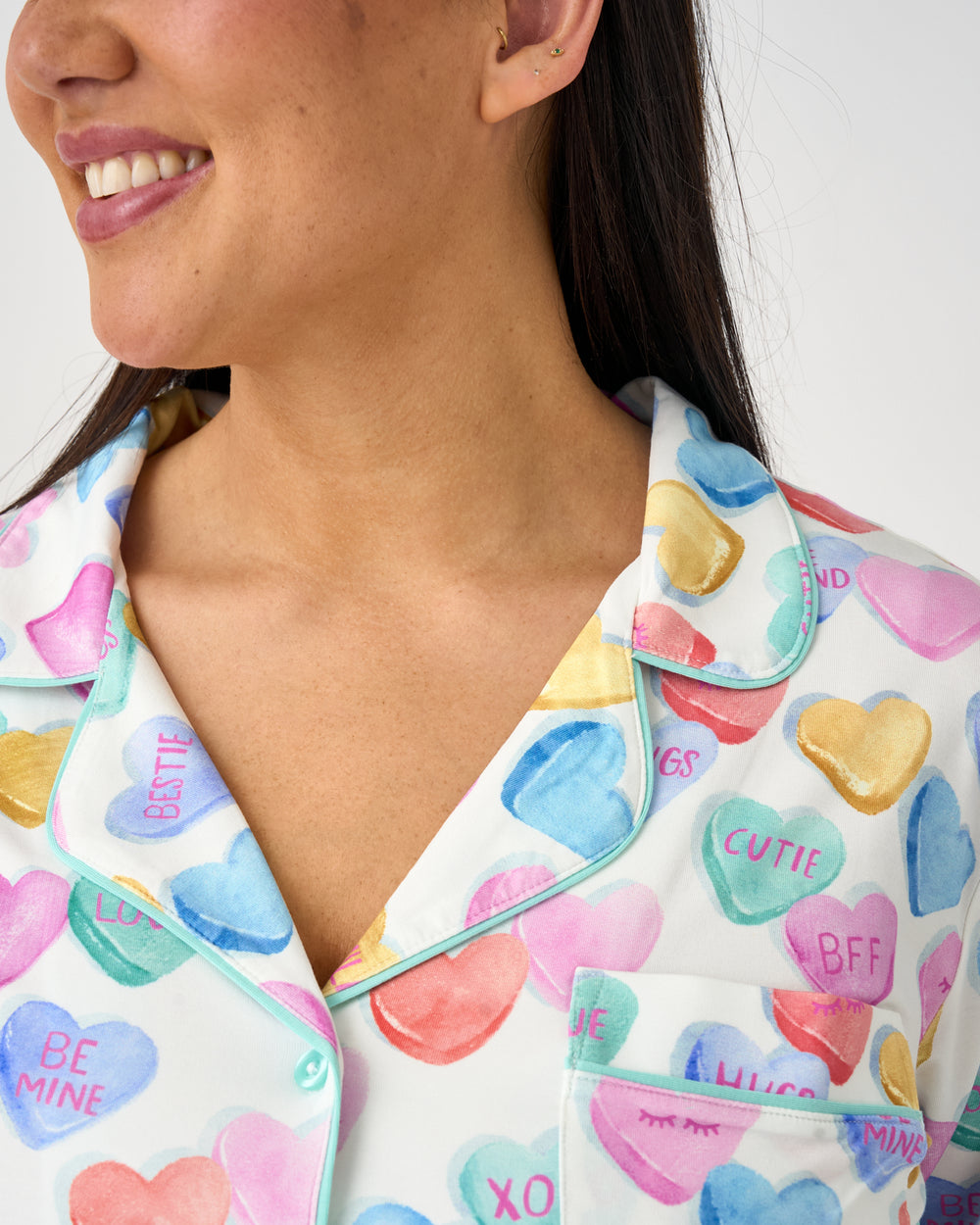 Close up of the collar detail on the Candy Cuties Women's Long Sleeve Pajama Set