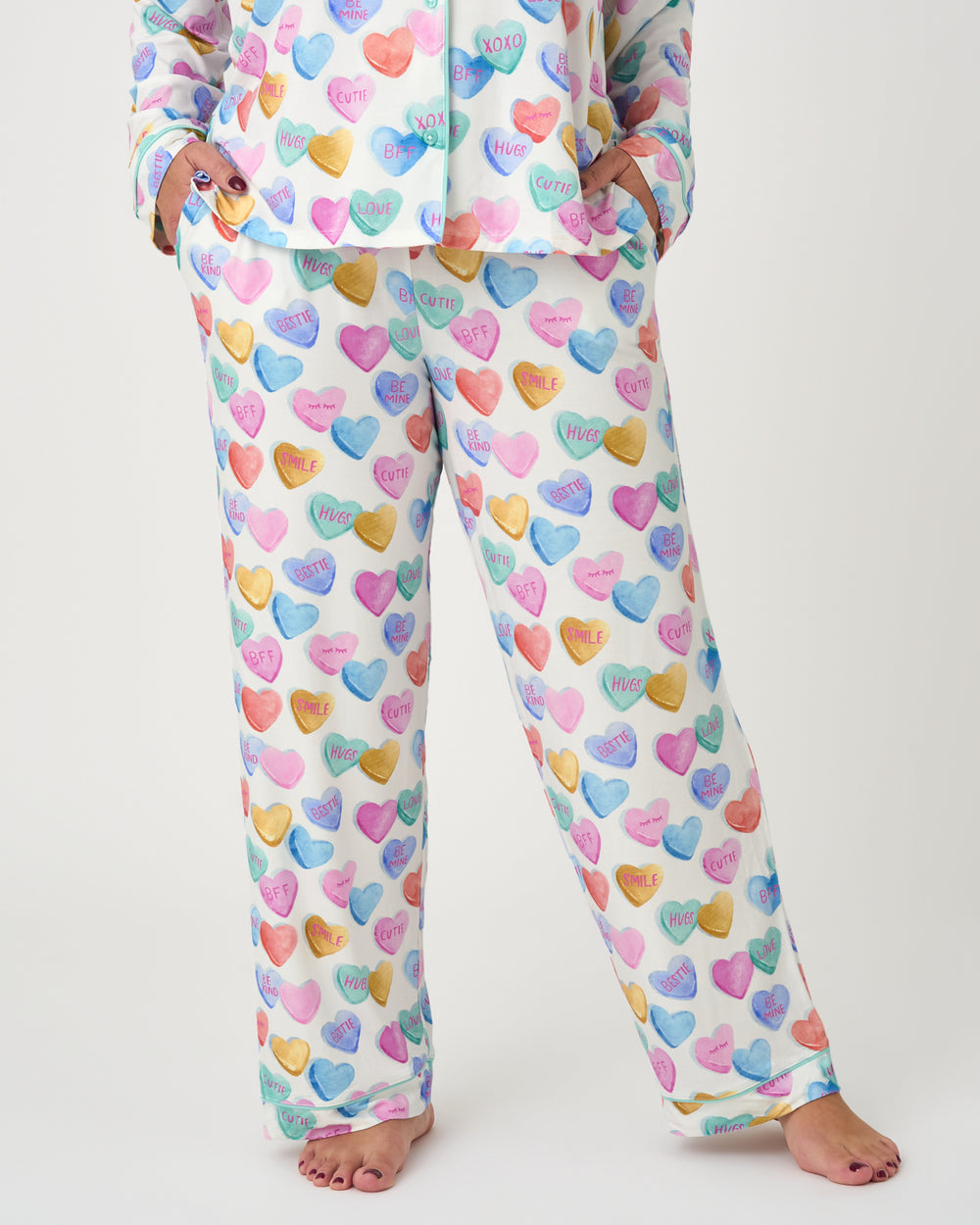 Close up of the pants in the Candy Cuties Women's Long Sleeve Pajama Set