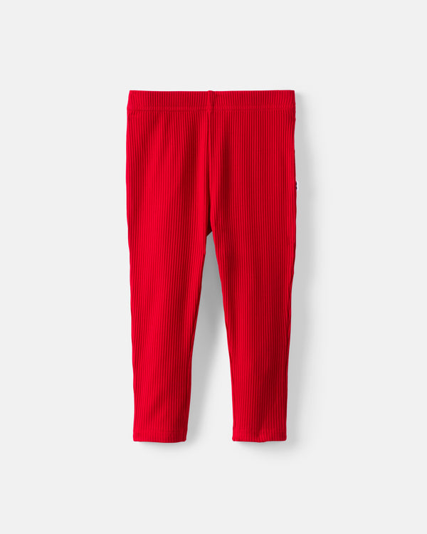 Flat lay of the Candy Red Ribbed Legging