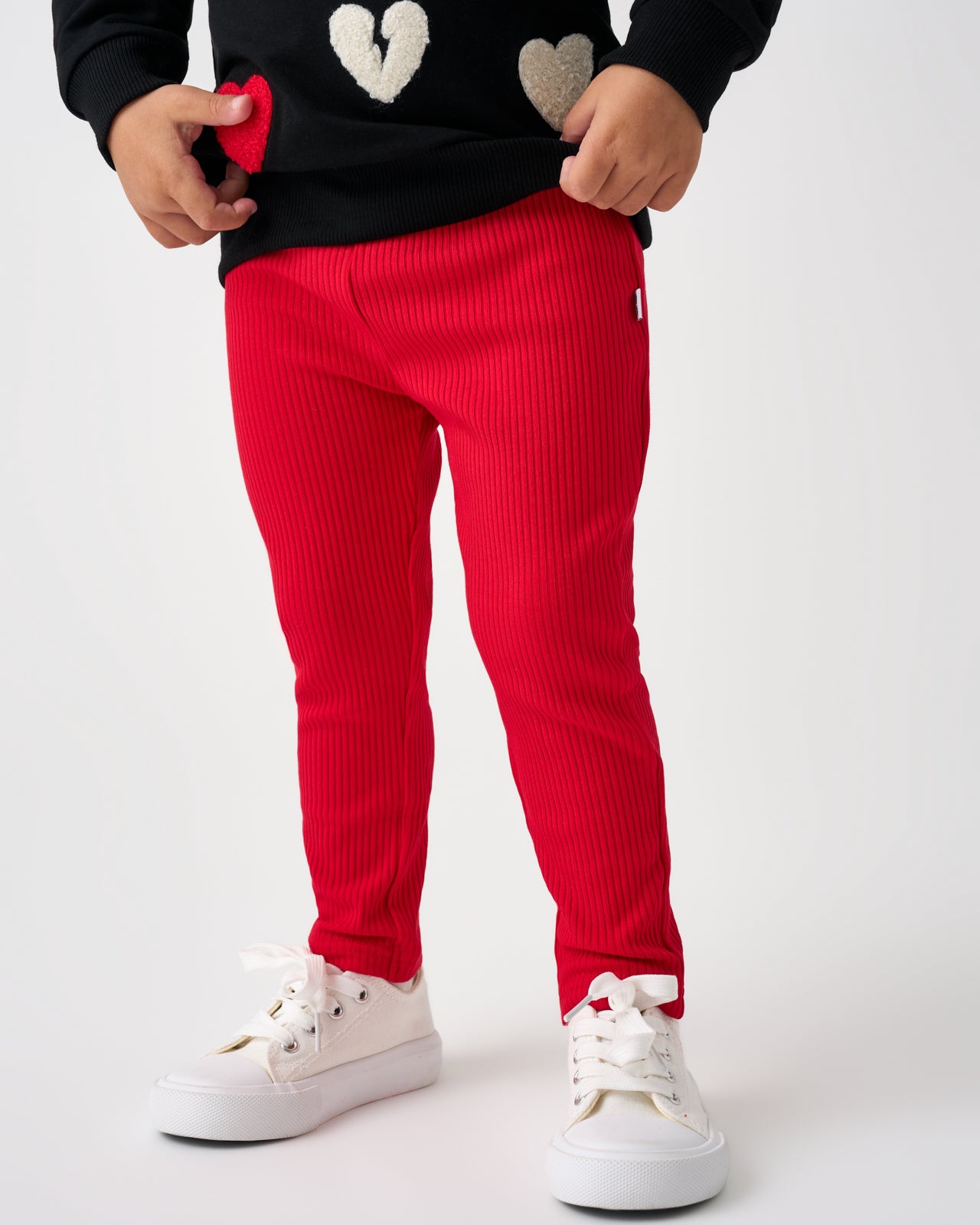 Child wearing the Candy Red Ribbed Legging