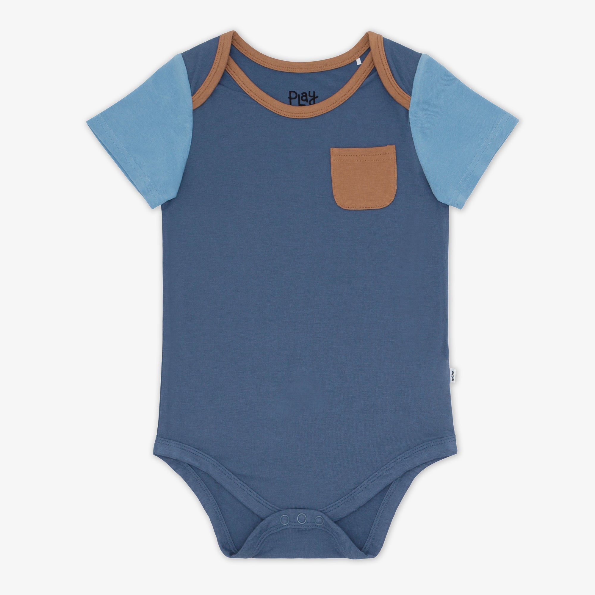 Flat lay image of the Vintage Navy Colorblock Pocket Bodysuit