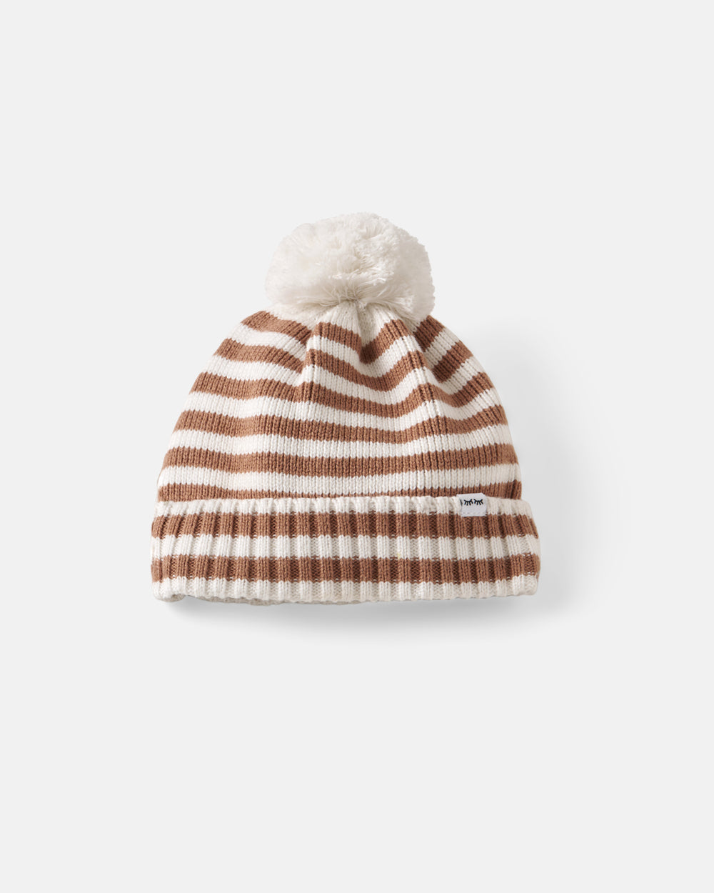 Flat lay of the Chestnut Brown Stripe Sweater Beanie Hat