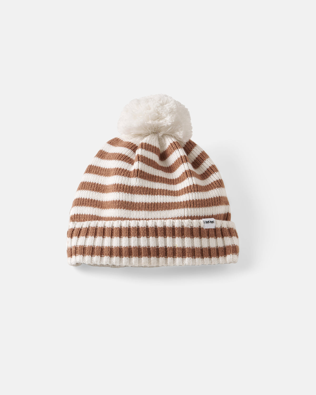 Flat lay of the Chestnut Brown Stripe Sweater Beanie Hat