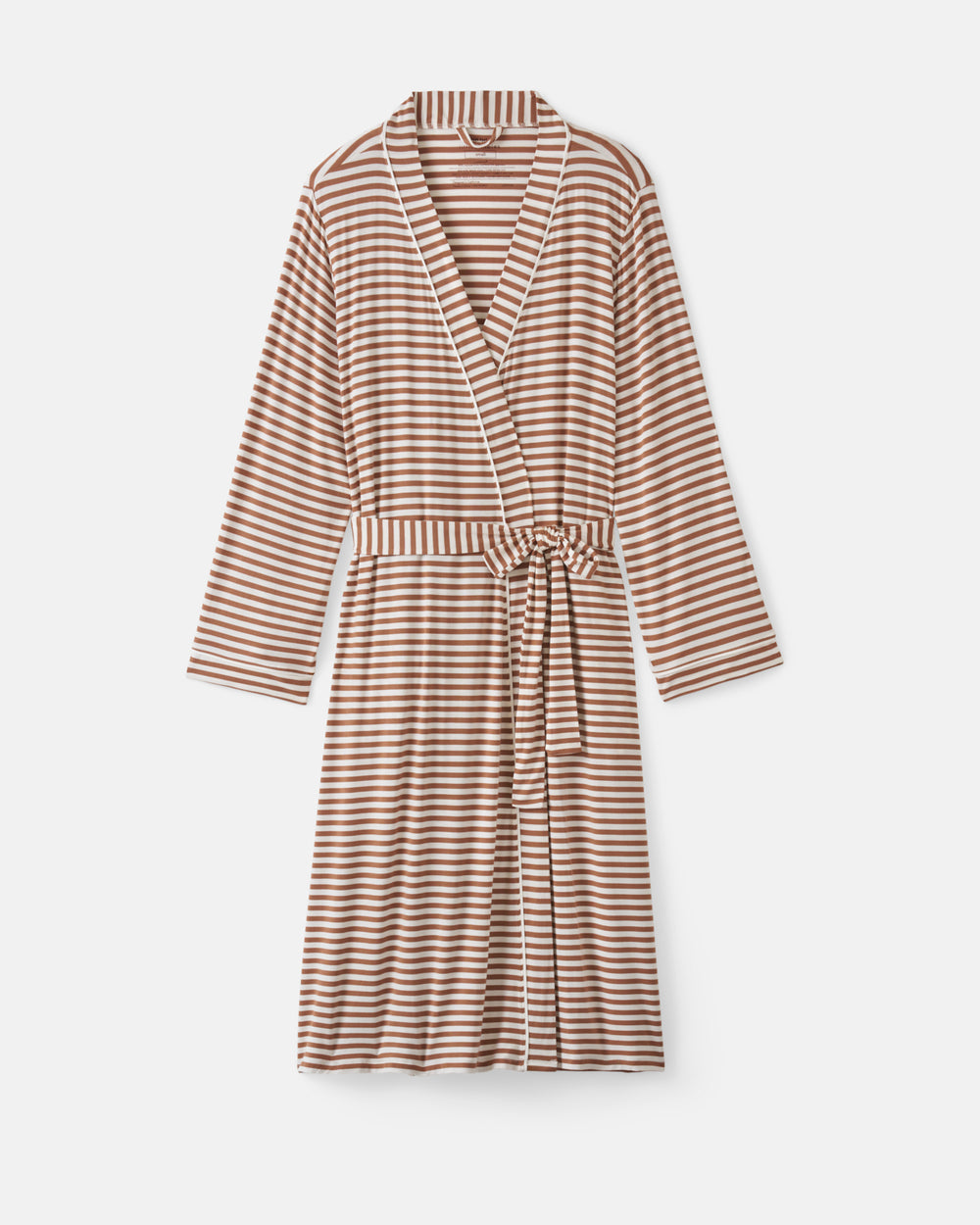 Flat lay of the Chestnut Brown Stripe Women's Robe