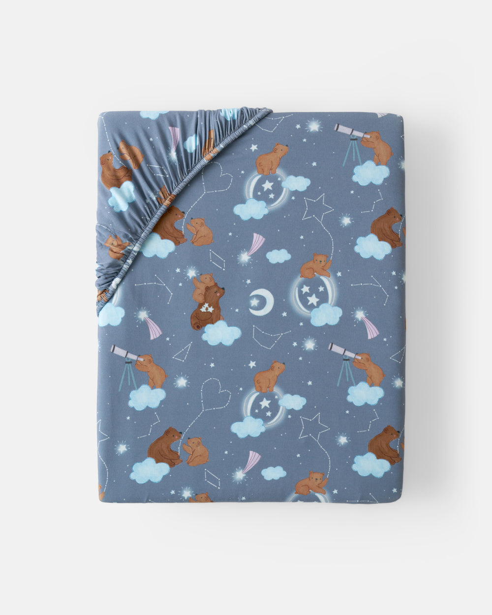 Flat lay of the Standard Constellation Cubs Fitted Crib Sheet