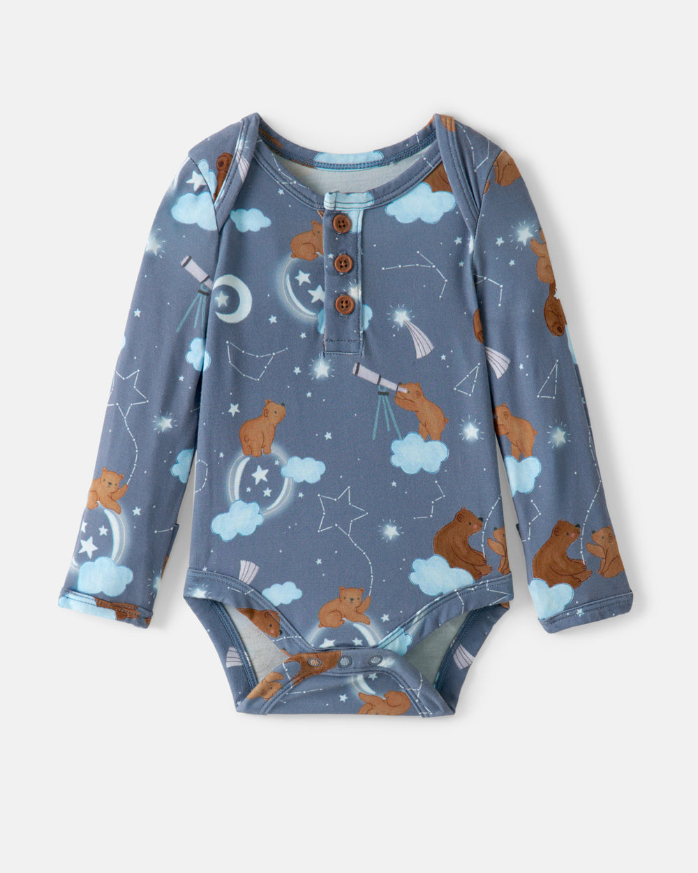 Flat lay of the Constellation Cubs Henley Bodysuit