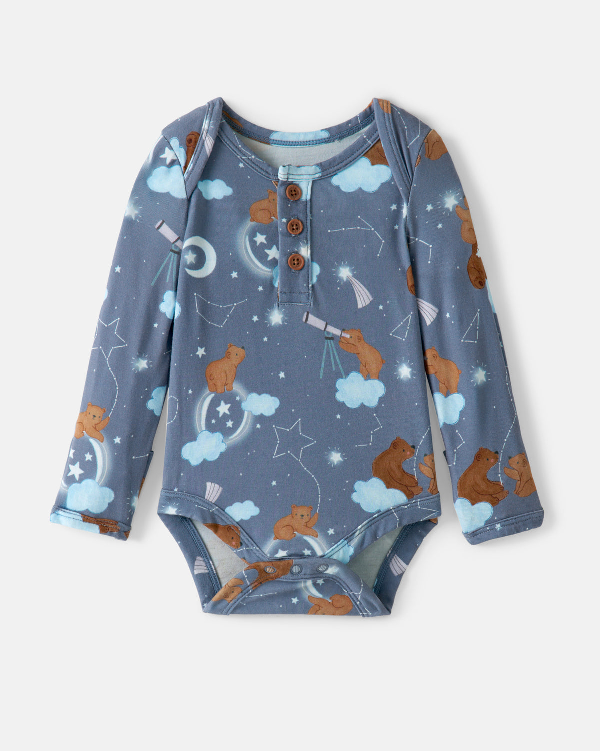 Flat lay of the Constellation Cubs Henley Bodysuit
