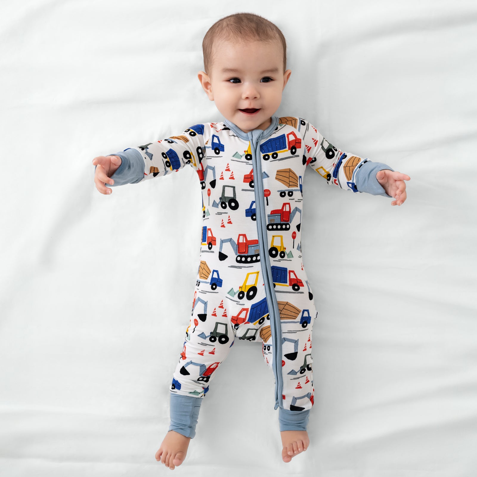 Aerial view of child wearing the Construction Zippy