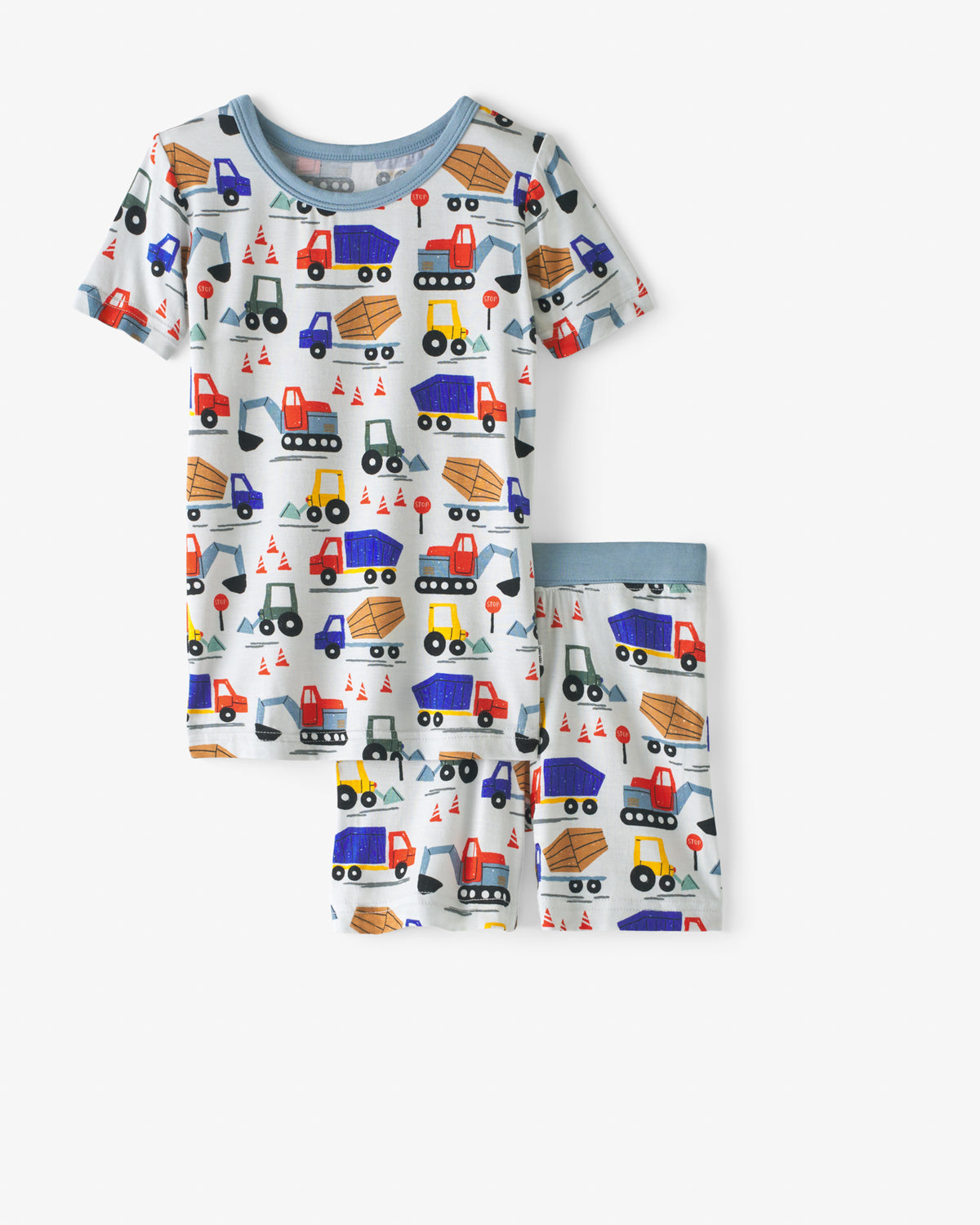 Flat lay of the Construction Two-Piece Short Sleeve & Shorts Pajama Set