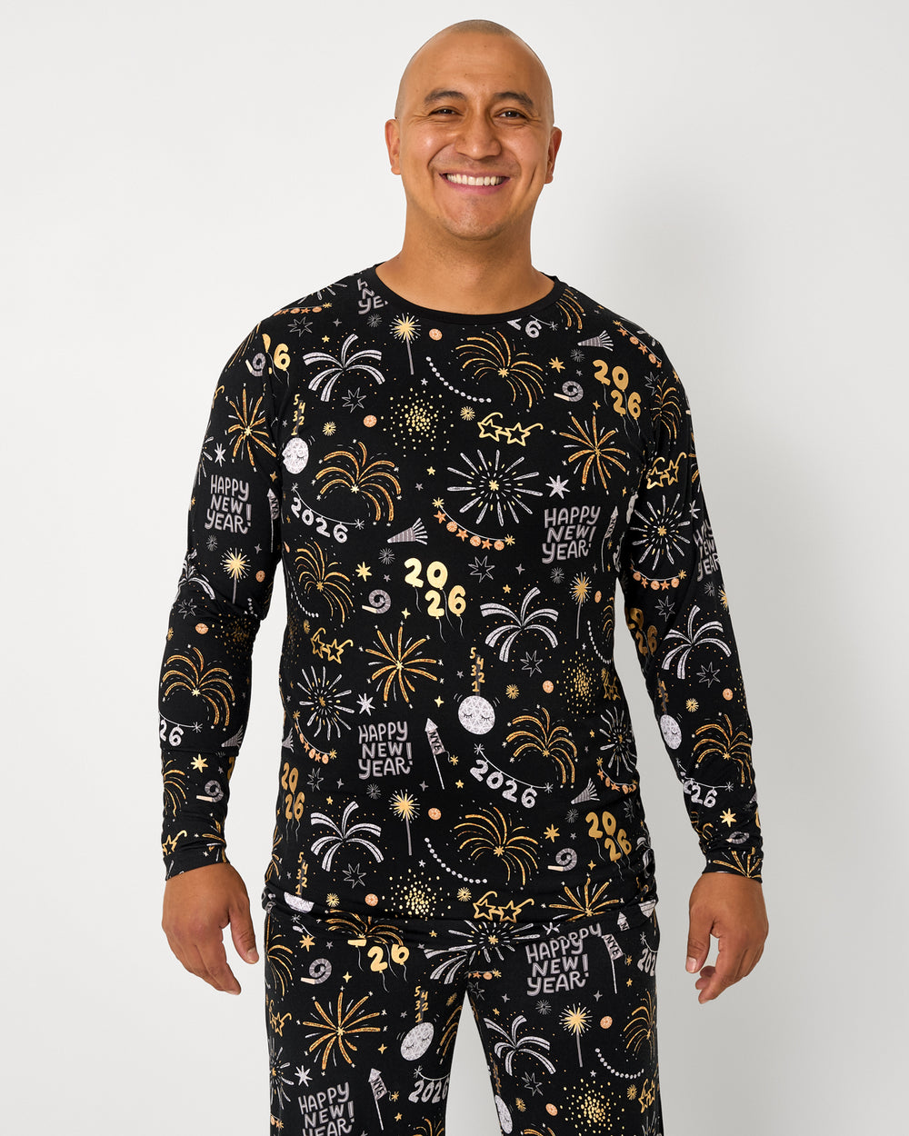 Man wearing the Cozy Countdown Men's Long Sleeve Pajama Top
