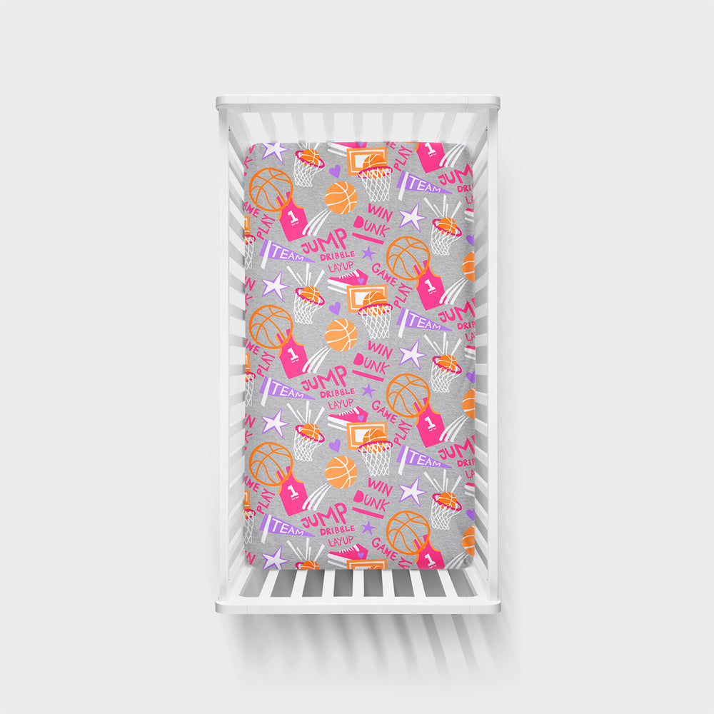 Ariel view of the Pink Slam Dunk Crib Sheet