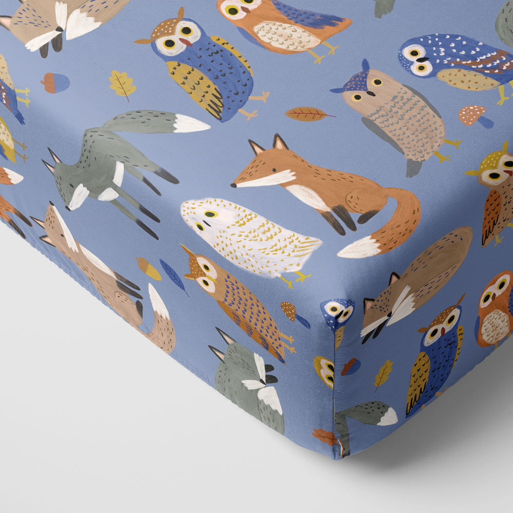 Corner view of the Twilight Pals Fitted Crib Sheet