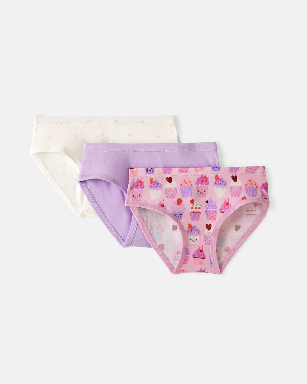 Flat lay of the Cupcake Kisses 3 Pack Girl's Brief Underwear