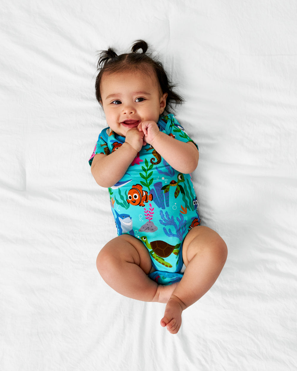 Alternate aerial view of baby in the Disney Nemo's Reef Bodysuit