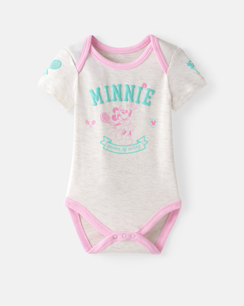 Flat lay of the Disney Minnie Mouse Queen of Swing Bodysuit