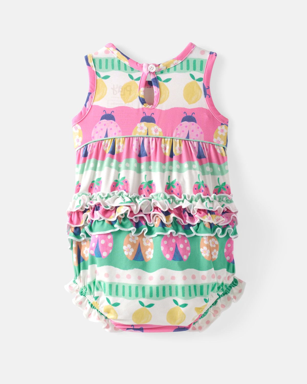 Flat lay of the back of the Ladybug Lane Bubble Romper