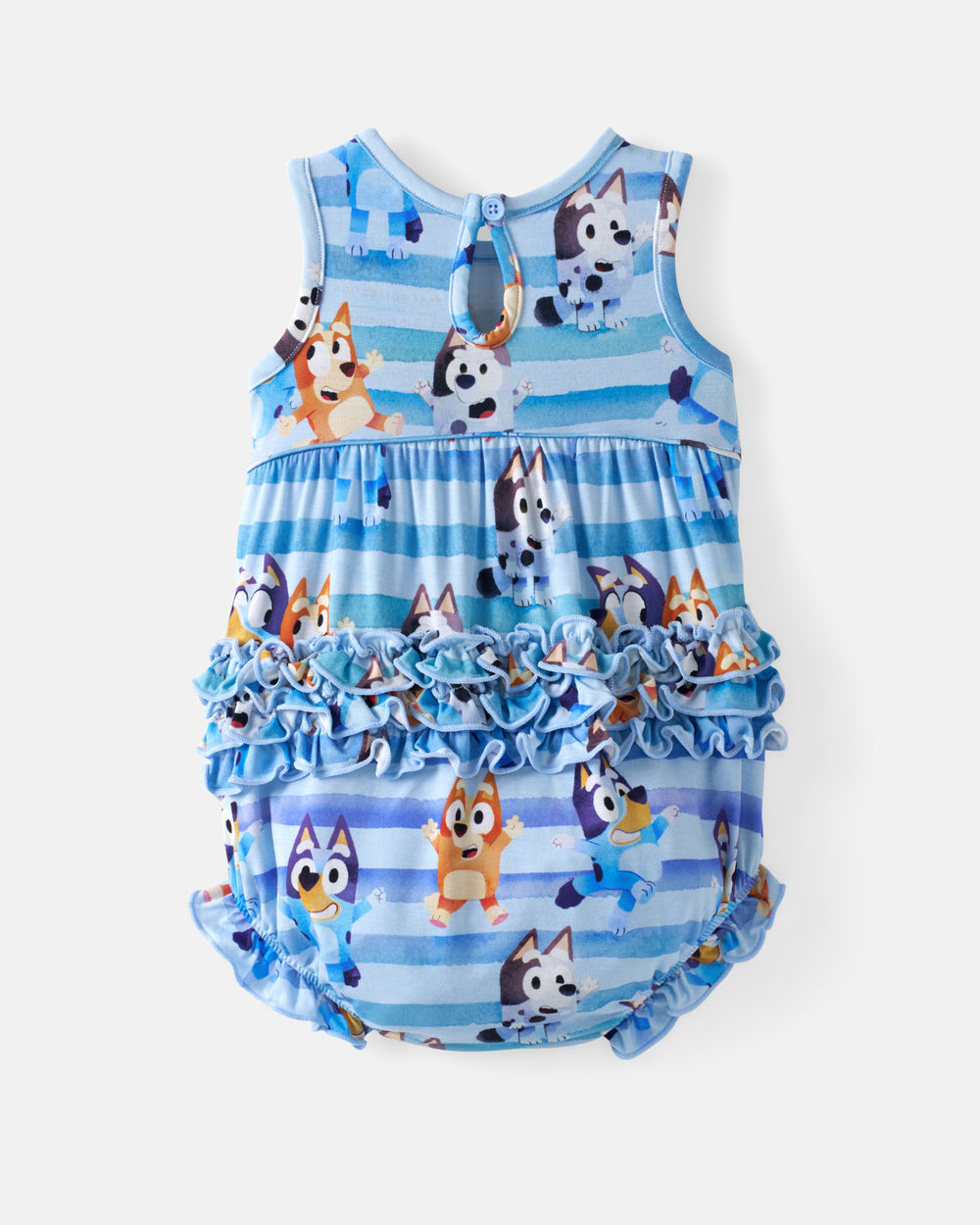 Flat lay of the back of the Bluey Dance All Day Bubble Romper