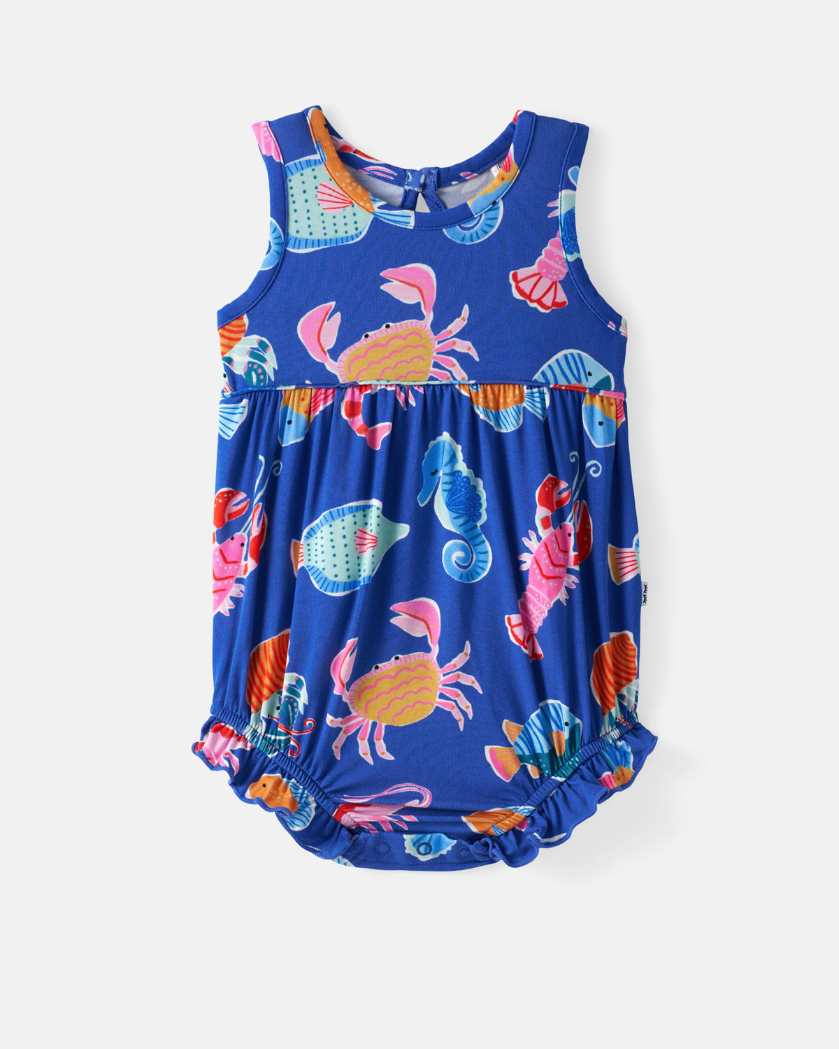 Flat lay of the front of the Tidepool Party Bubble Romper
