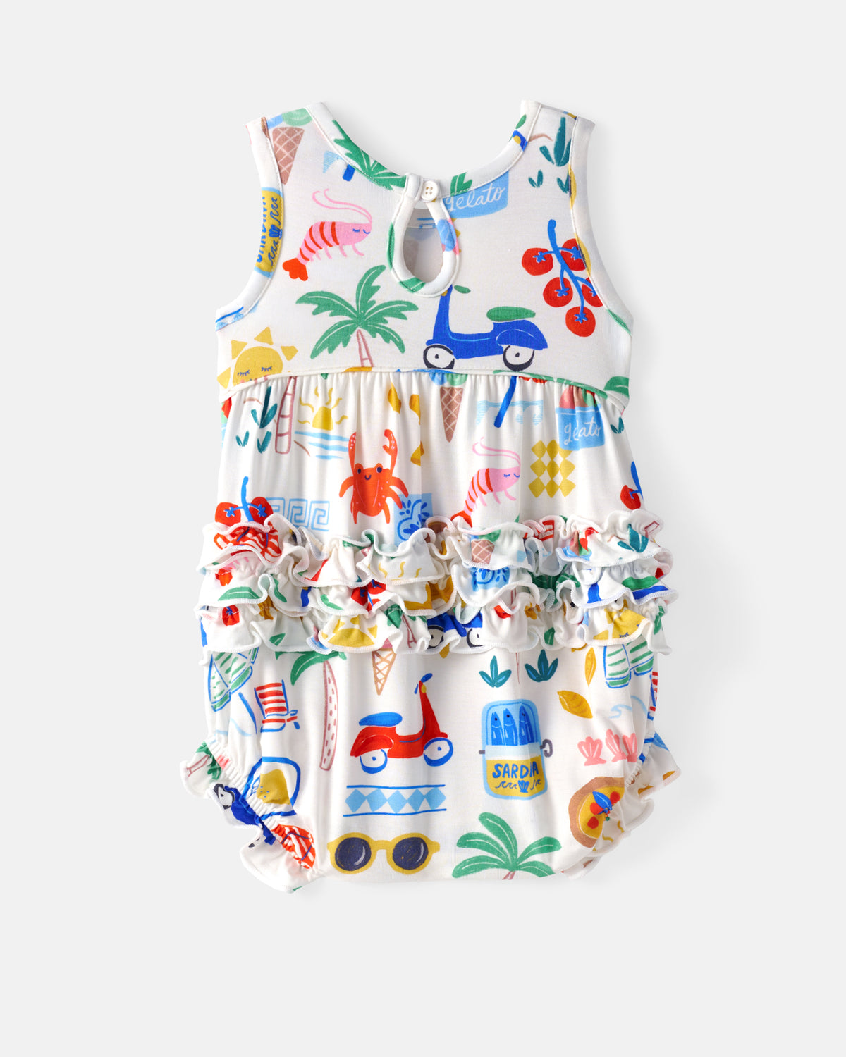 Flat lay of the back of the Ciao Bella Bubble Romper