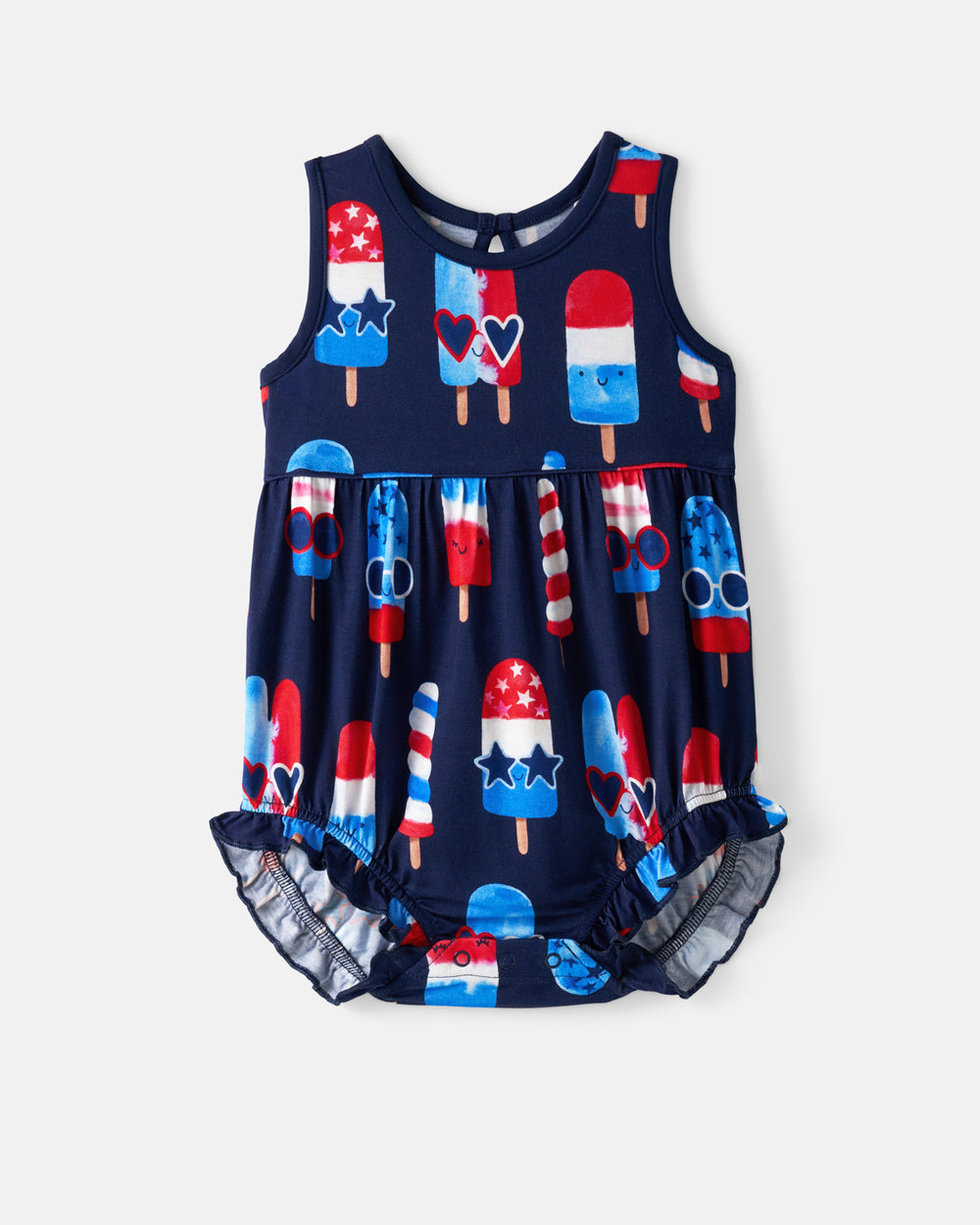 Flat lay of the front of the Sparkle Treats Bubble Romper