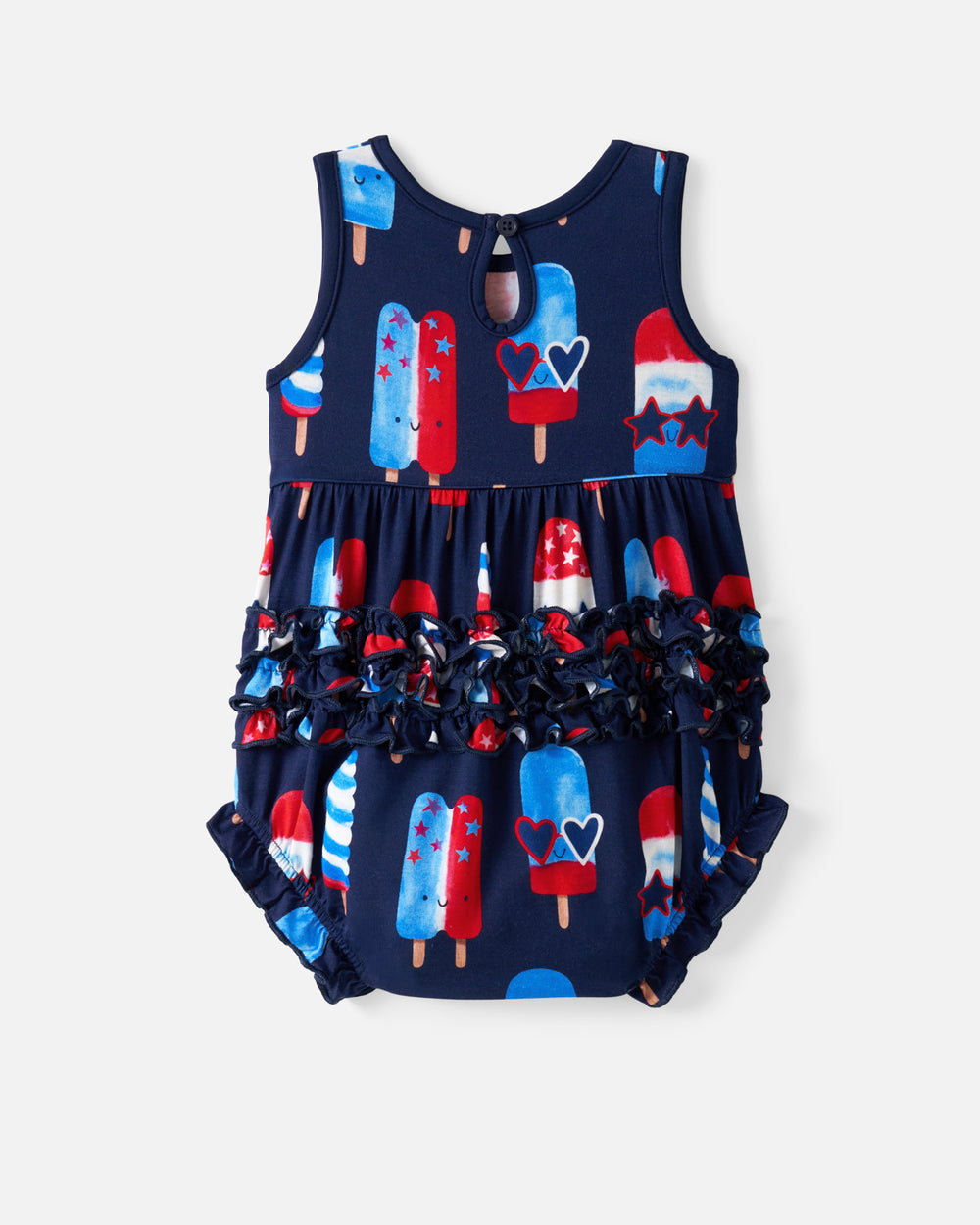 Flat lay of the back of the Sparkle Treats Bubble Romper