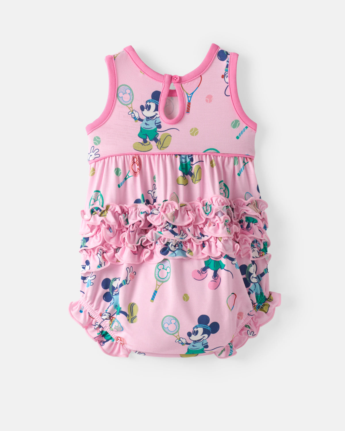 Flat lay of the back of the Disney Mickey Mouse & Minnie Mouse Match Bubble Romper