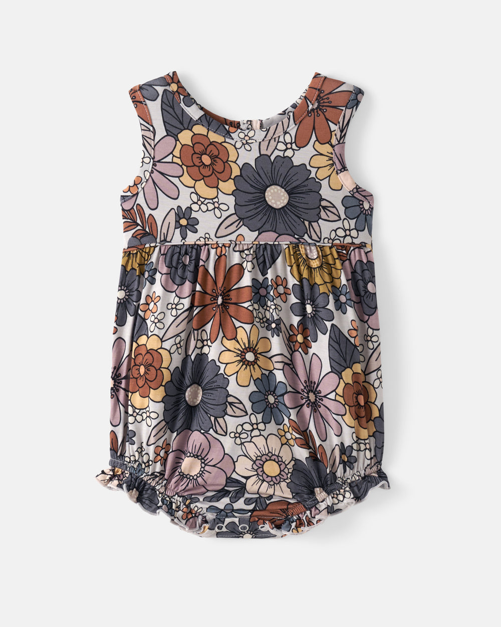 Flat lay of the Wildwood Floral Bubble Romper
