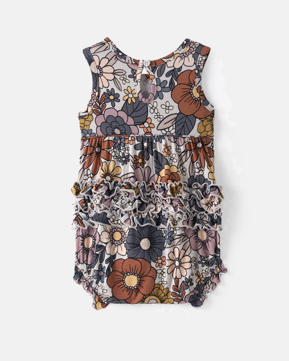 Flat lay of the back of the Wildwood Floral Bubble Romper