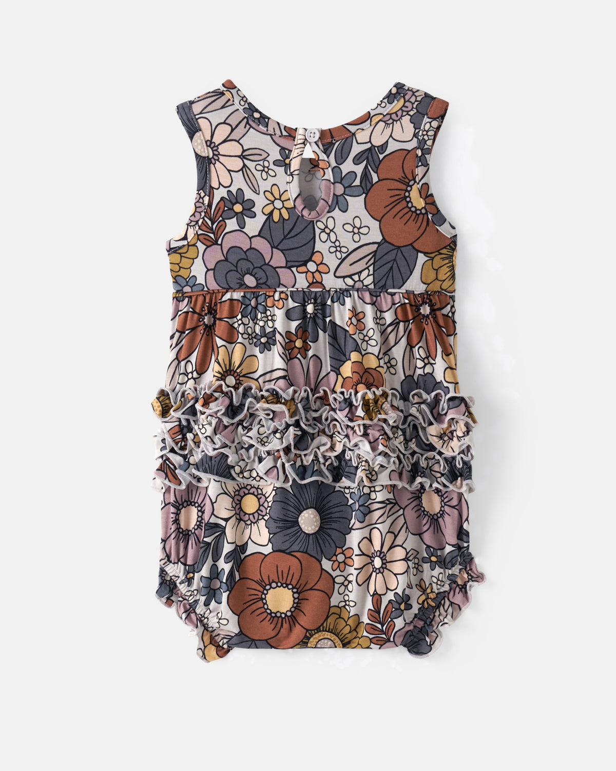 Flat lay of the back of the Wildwood Floral Bubble Romper
