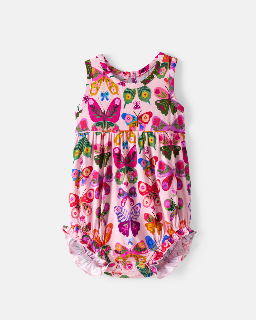 Flat lay of the front of the Flutter Garden Bubble Romper