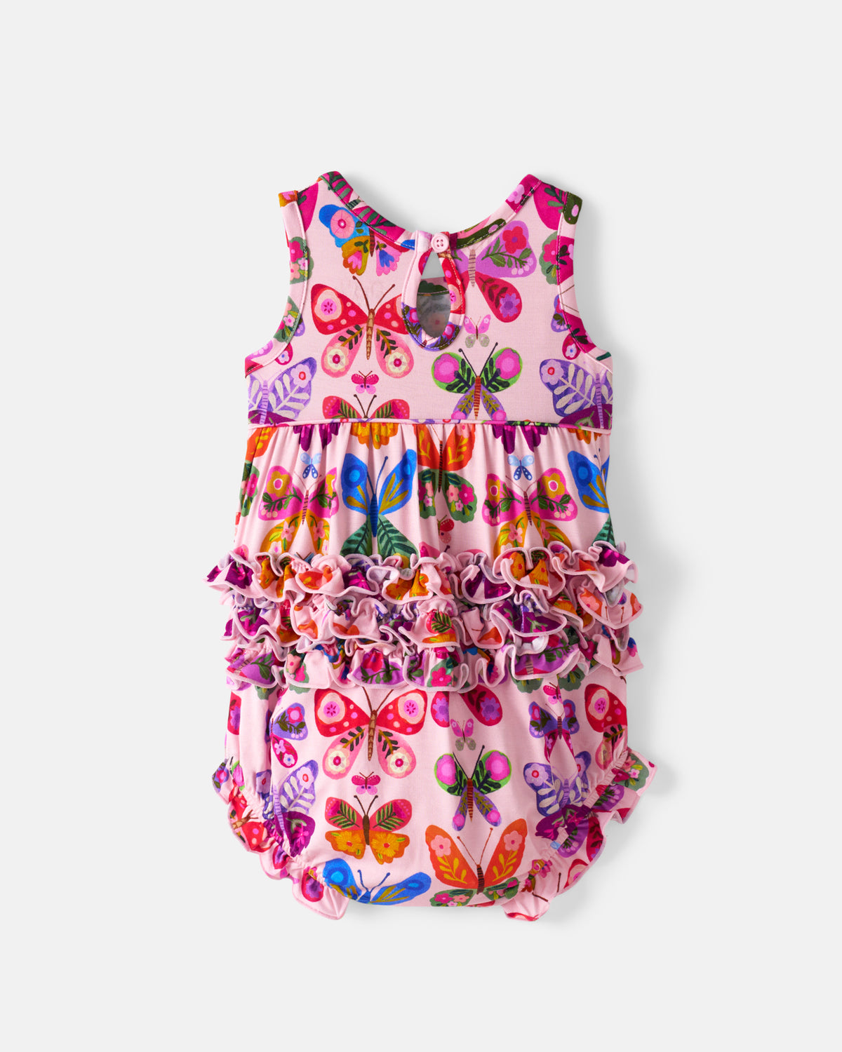 Flat lay of the back of the Flutter Garden Bubble Romper