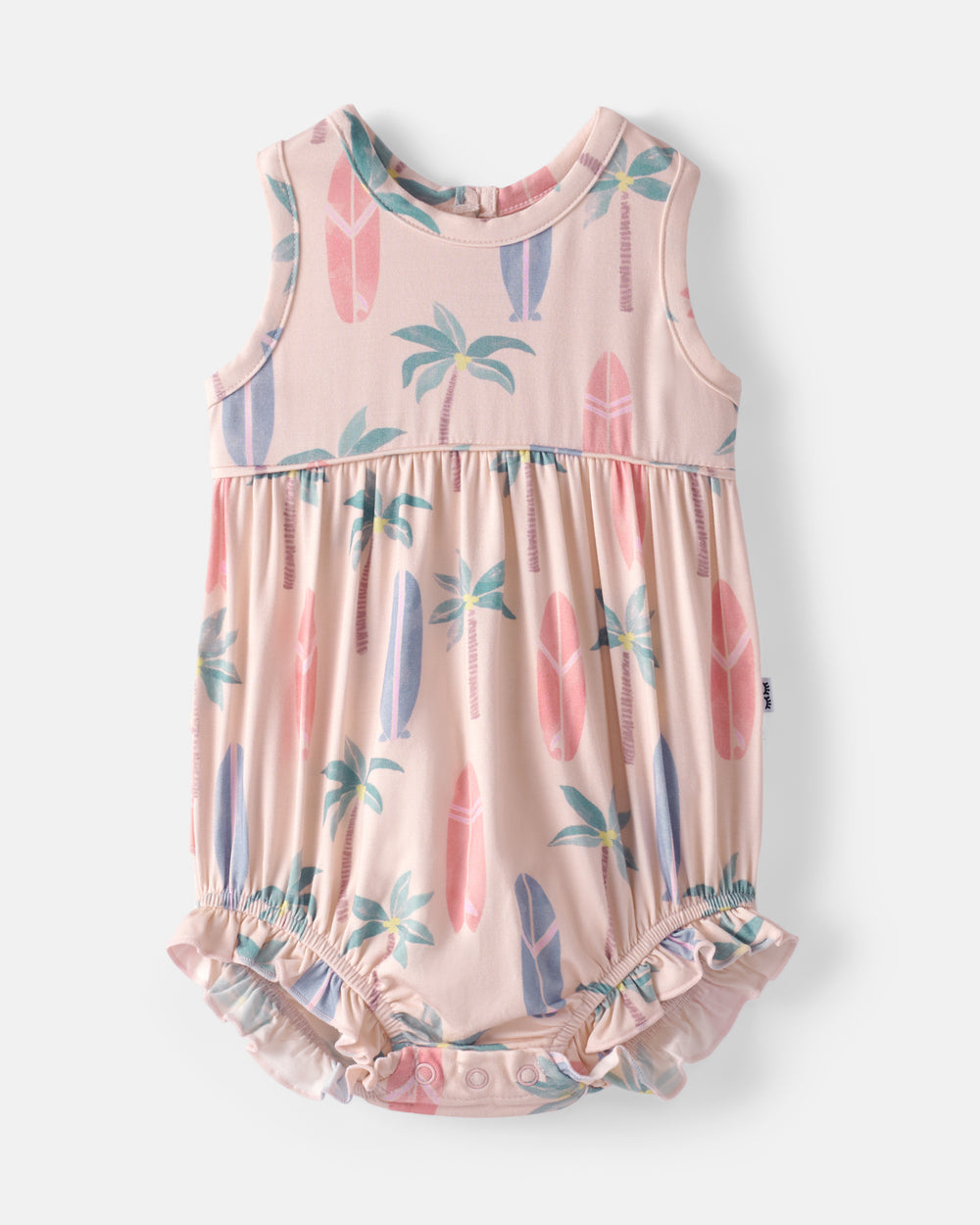 Flat lay of the front of the Palm Dunes Bubble Romper