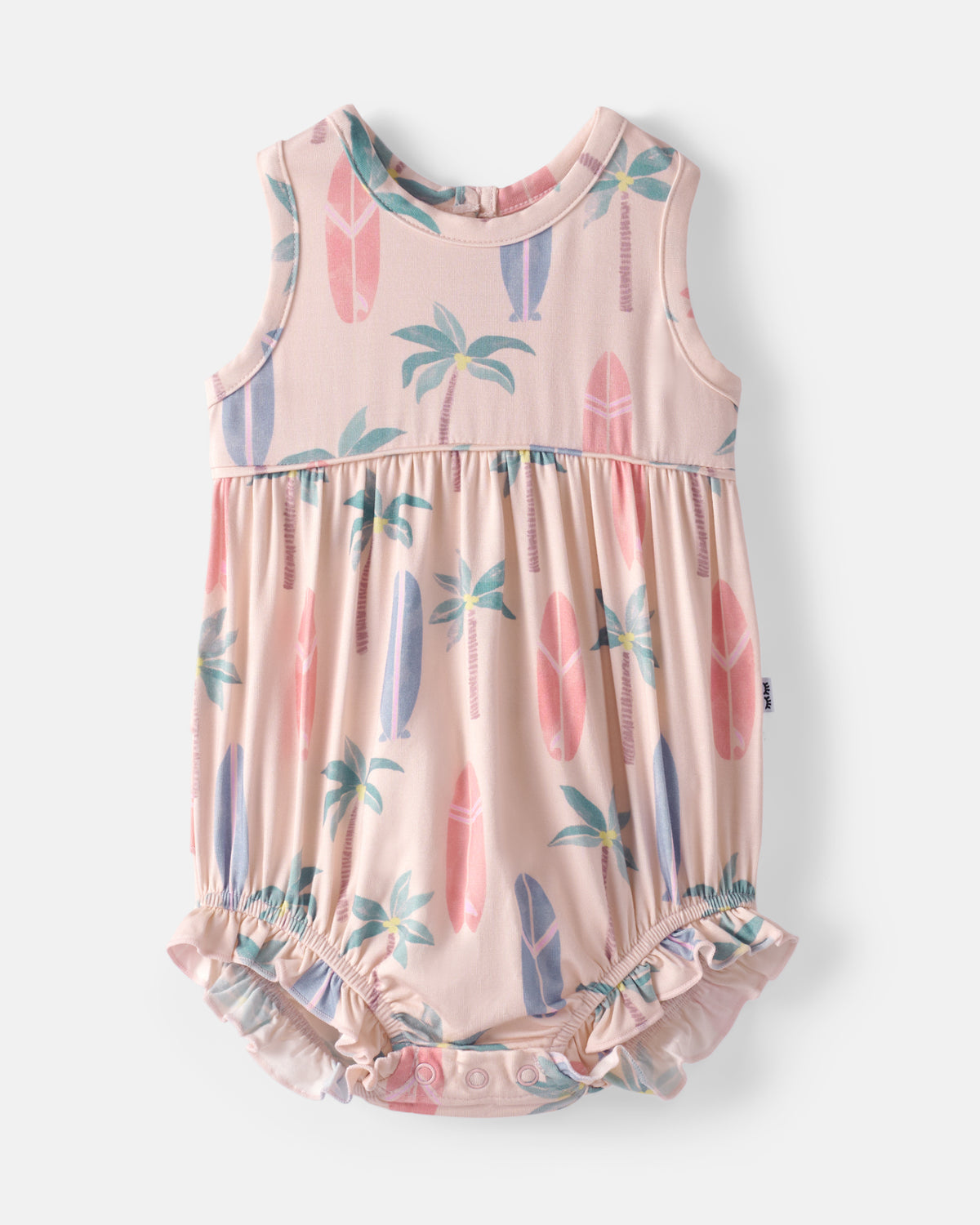 Flat lay of the front of the Palm Dunes Bubble Romper